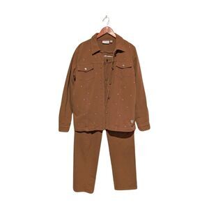 Dream Jeannes Quaker Factory L/ 14 Set Jacket Pants Brown Soft Knit Rhinestones
